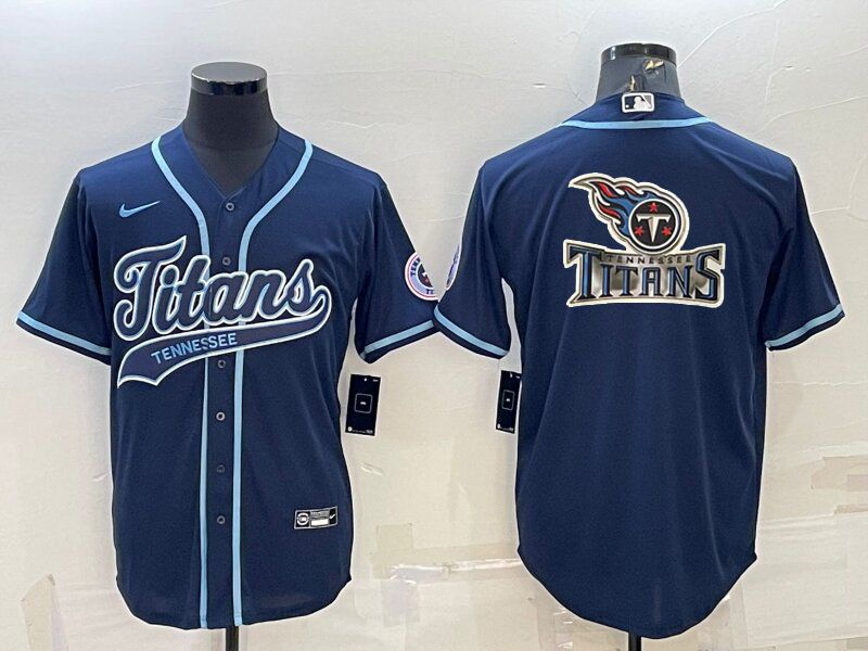 Men's Tennessee Titans Navy Team Big Logo With Patch Cool Base Stitched Baseball Jersey Men's Tennessee Titans Navy Team Big Logo With Patch Cool Base Stitched Baseball Jersey